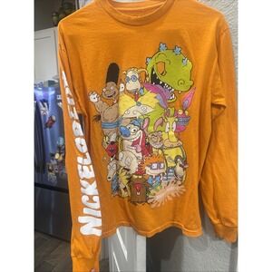 Nickelodeon 90s Men Nicktoons Orange Long Sleeve Shirt Rugrats Hey Arnold M